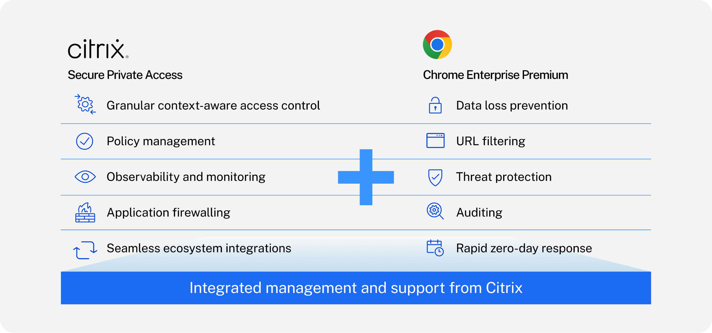 Citrix Secure Access와 Chrome Enterprise 통합 보안 기능 비교